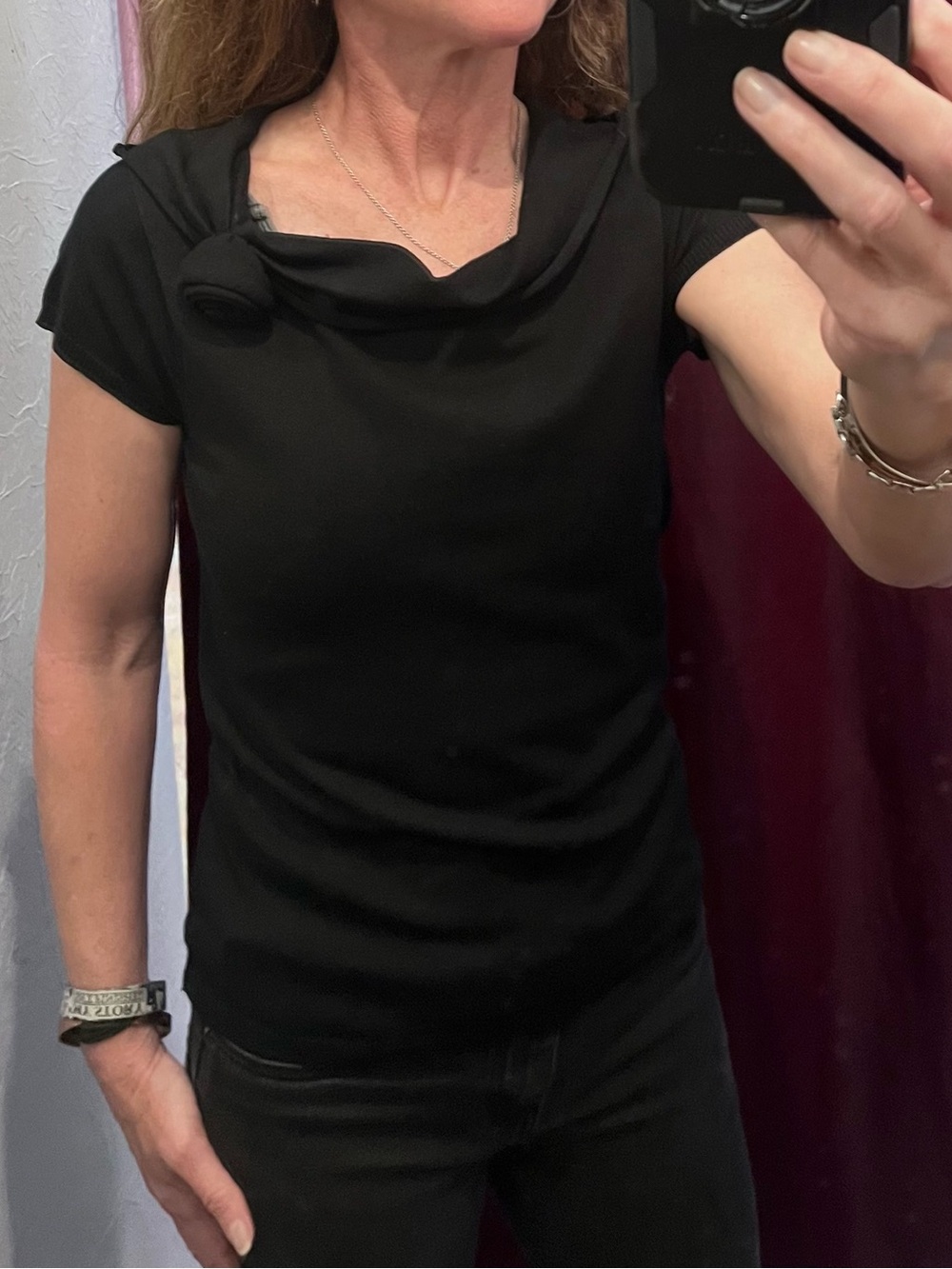 Nine West Black Short-Sleeve Top with Knotted Cowl Neck